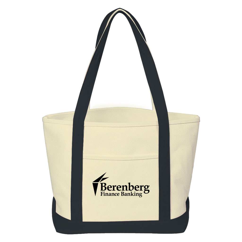 Medium Starboard Recycled Cotton Canvas Tote, 24 oz - Natural with Black - Silk Screen