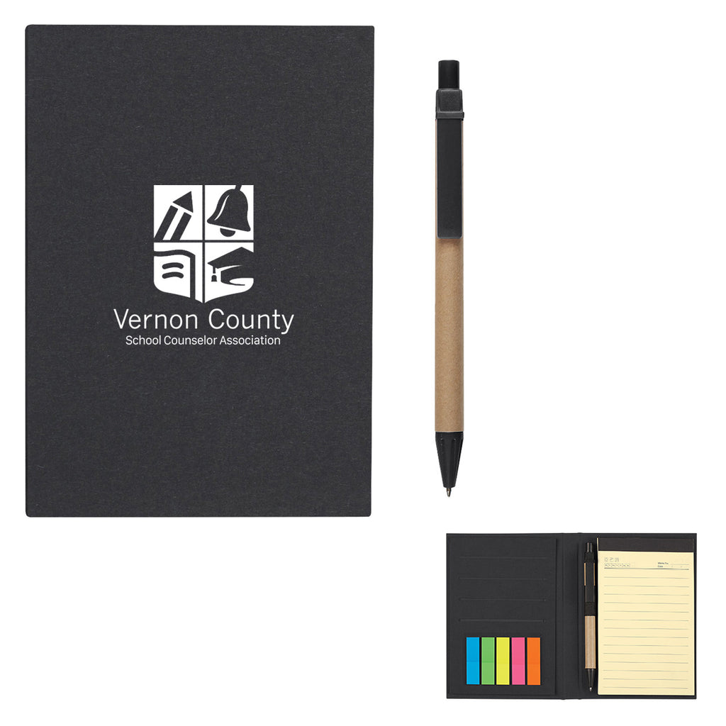 Meeting Mate Notebook, Pen and Sticky Flags - Black - Pad Print