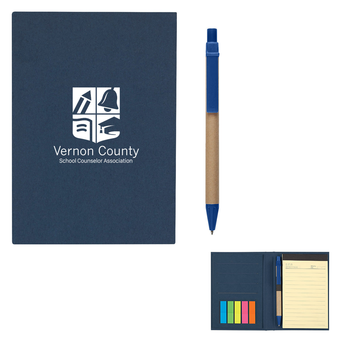 Meeting Mate Notebook, Pen and Sticky Flags - Blue - Pad Print