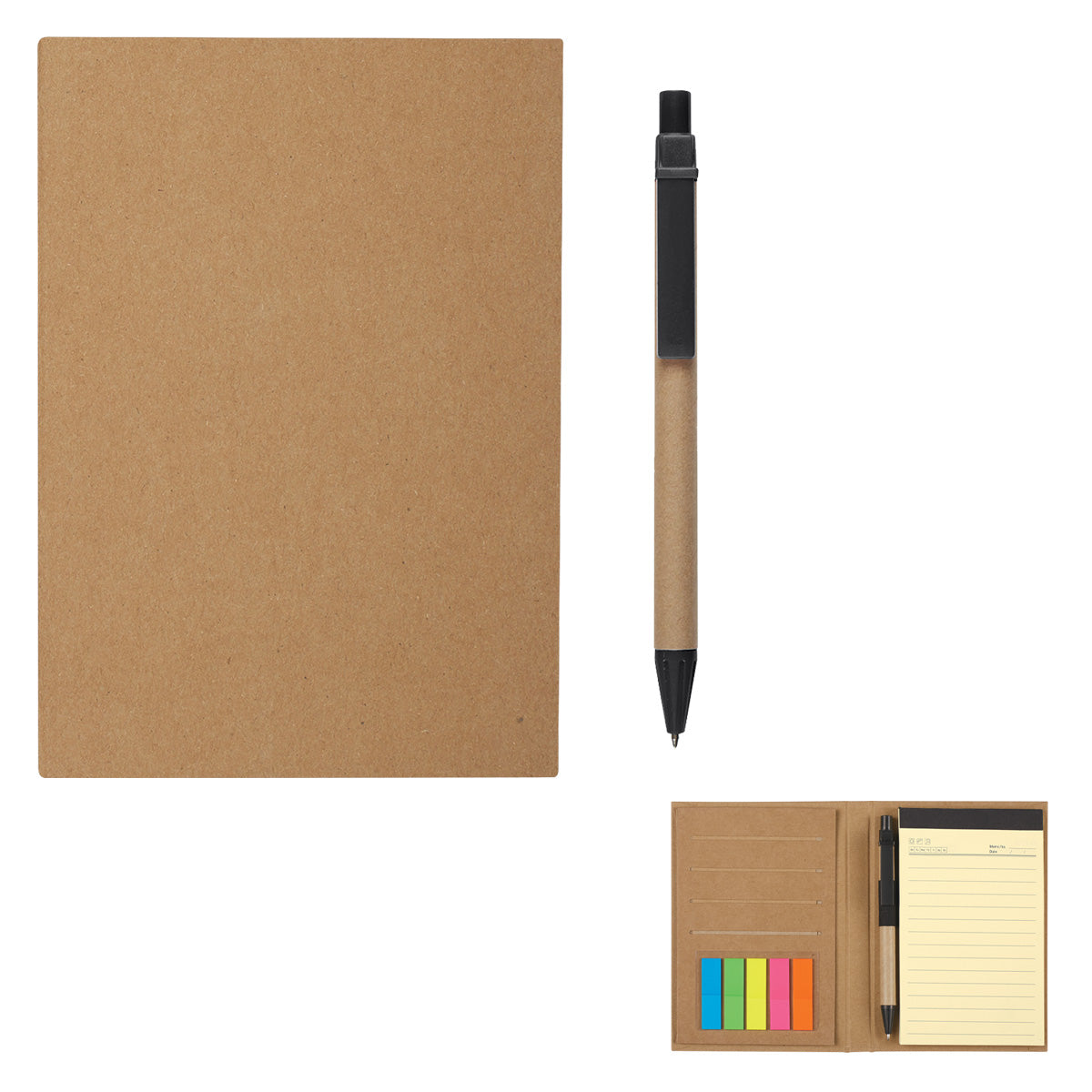 Meeting Mate Notebook, Pen and Sticky Flags - Natural - Open