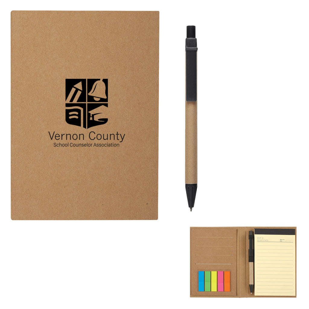 Meeting Mate Notebook, Pen and Sticky Flags - Natural - Pad Print