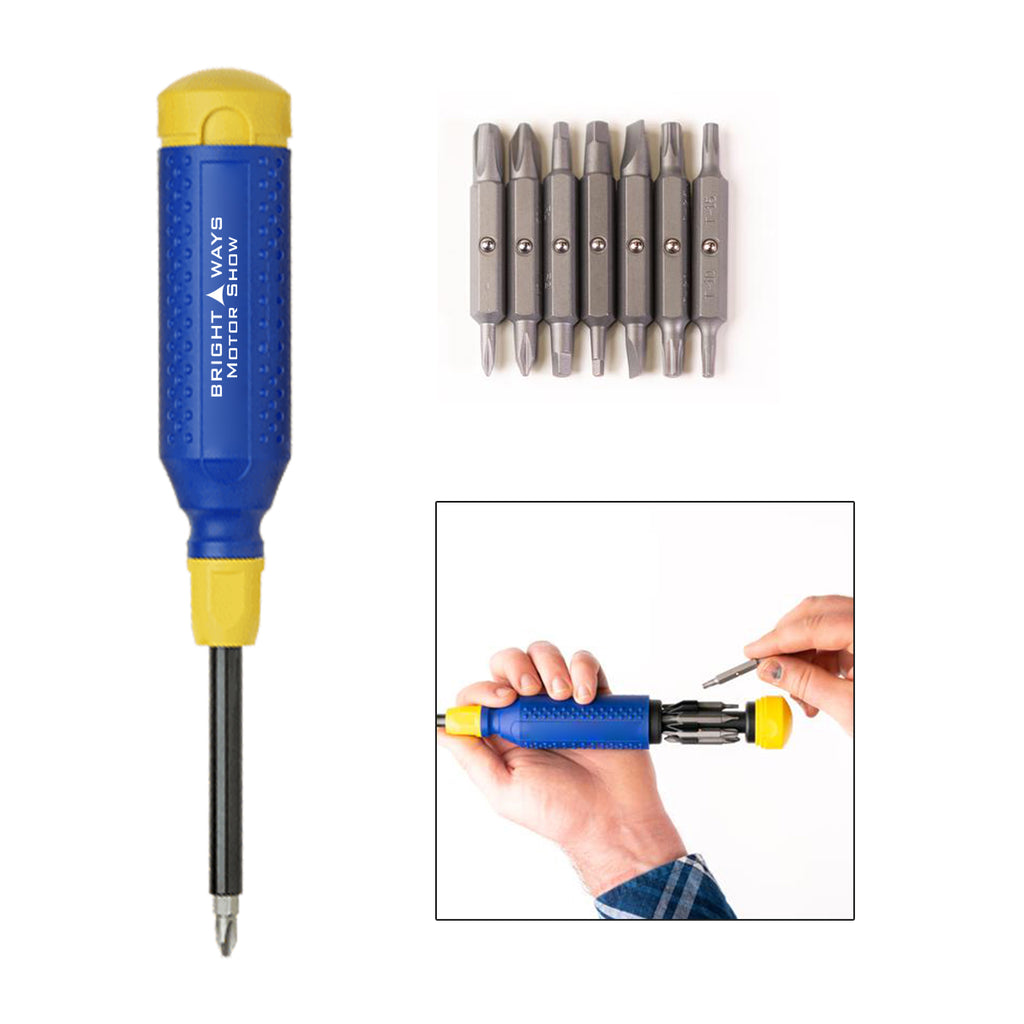 MegaPro Multi-Bit Screwdriver, 15 Bits - Blue With Yellow - Pad Print