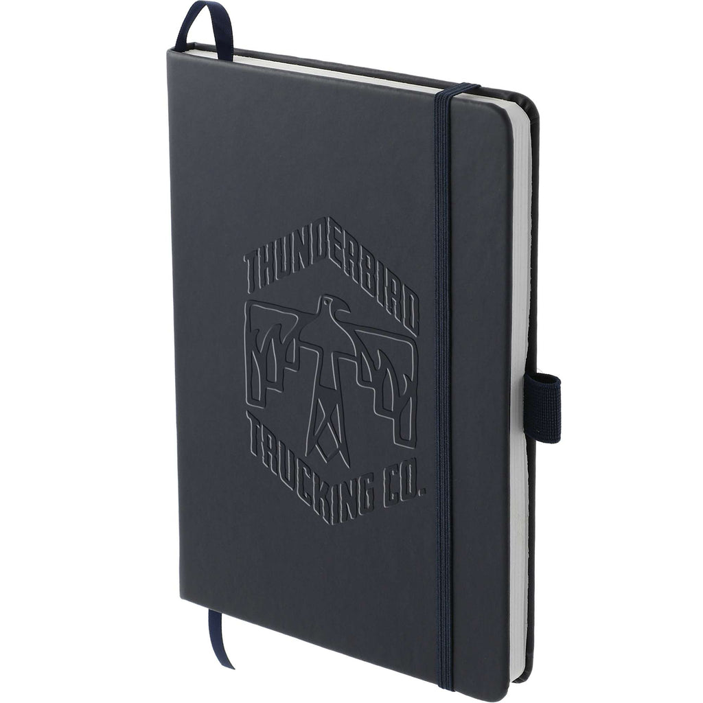 Mela Apple Leather Hardcover Journal, 5.5 x 8.5 Inches Debossing - Navy - Left Angle