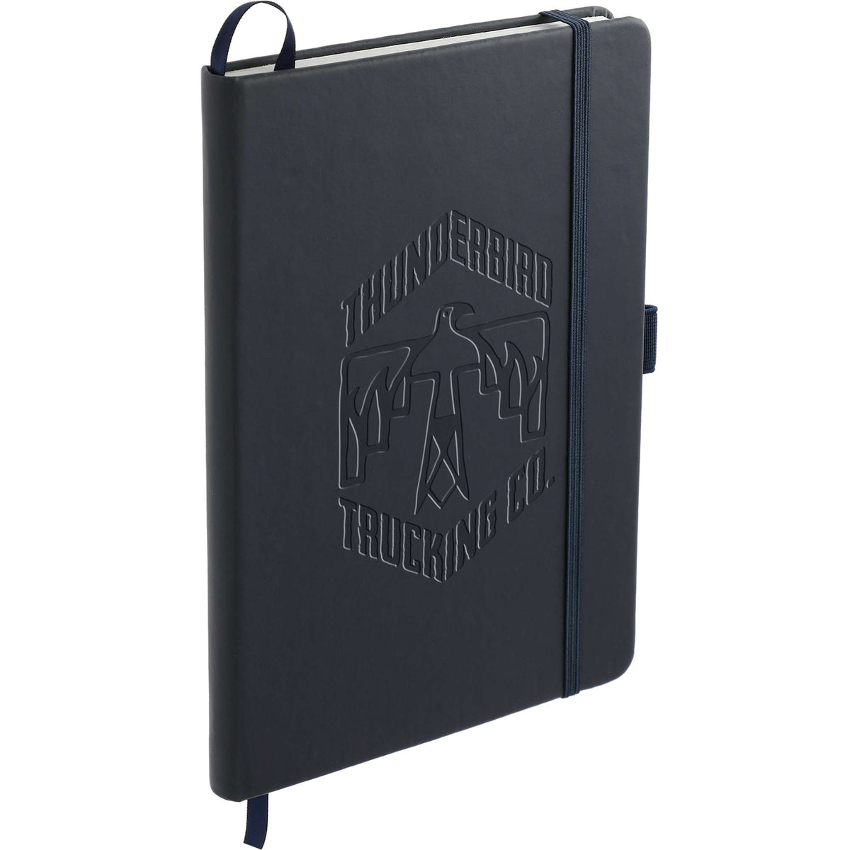 Mela Apple Leather Hardcover Journal, 5.5 x 8.5 Inches Debossing - Navy - Right Angle