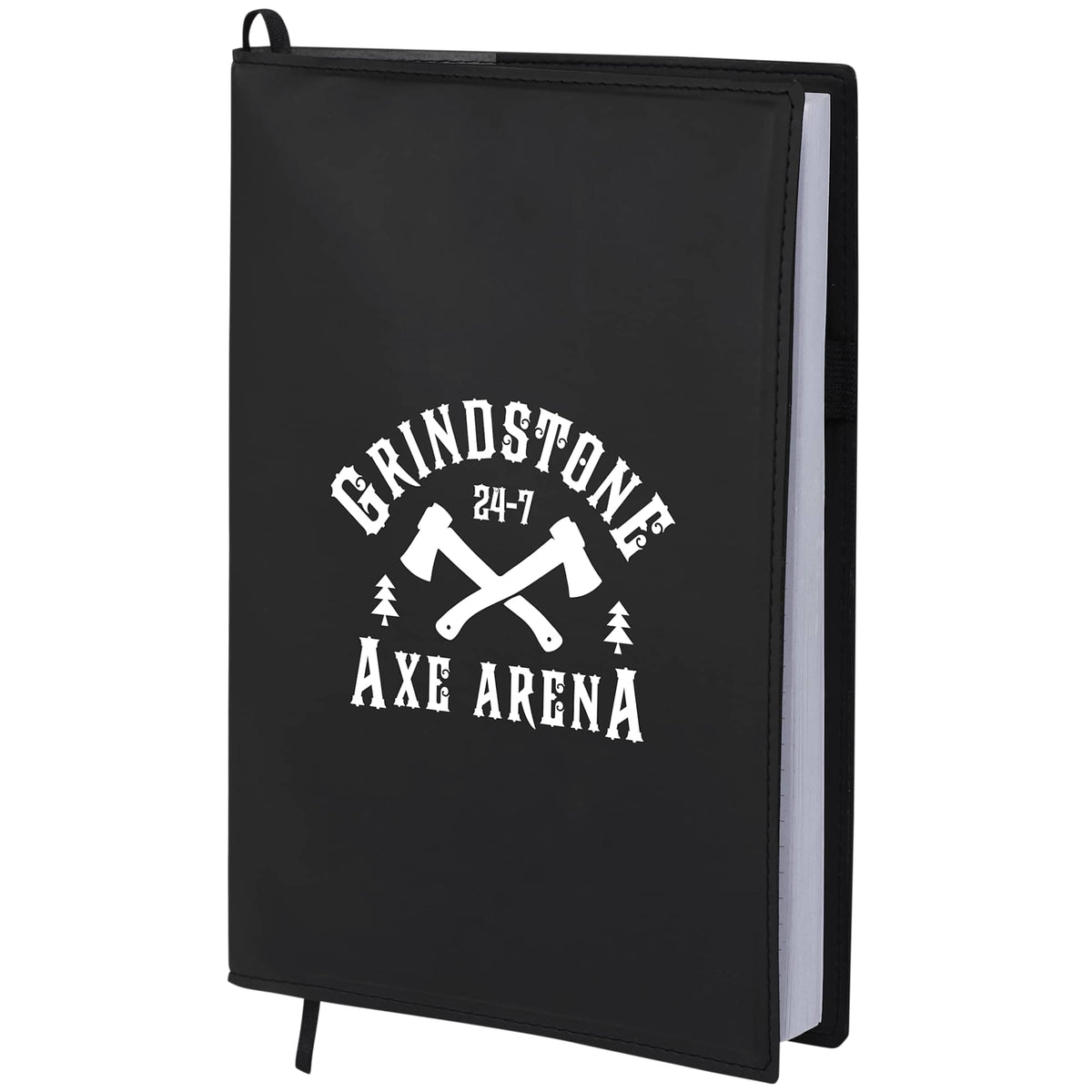 Mela Refillable Apple Leather Journal, 7 x 10 Inches - Black - Left Angle