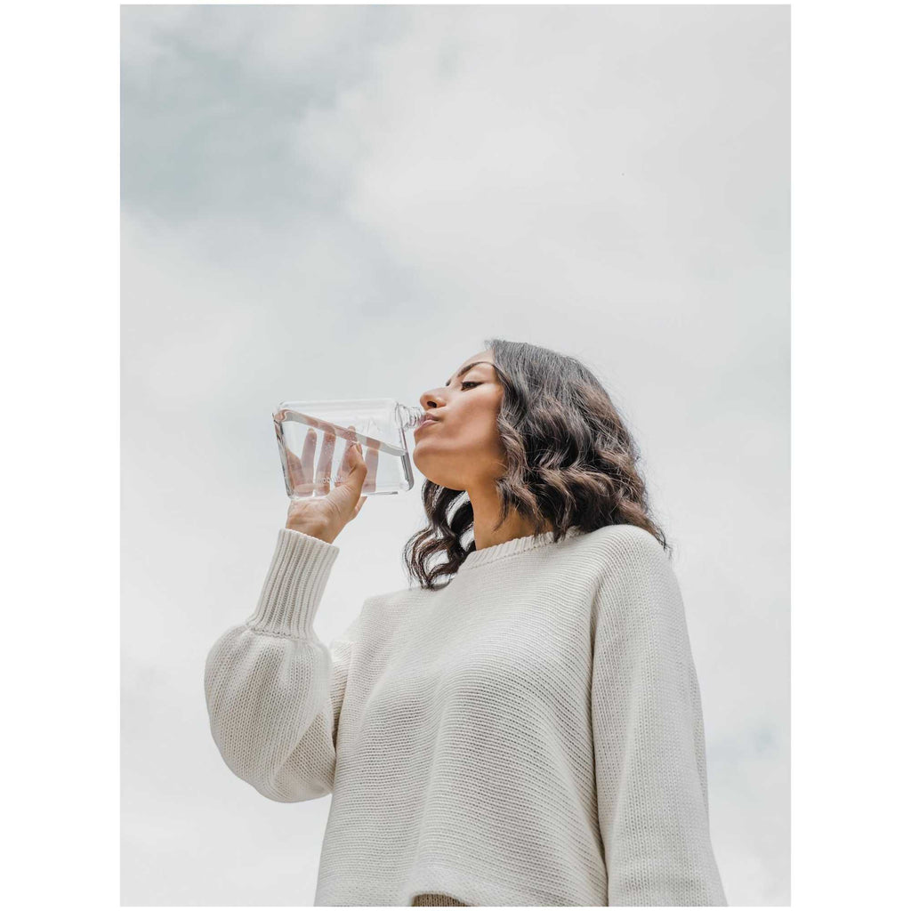 memobottle A6 Flat Water Bottle in Tritan, 12 oz - Clear - Front Lifestyle 2