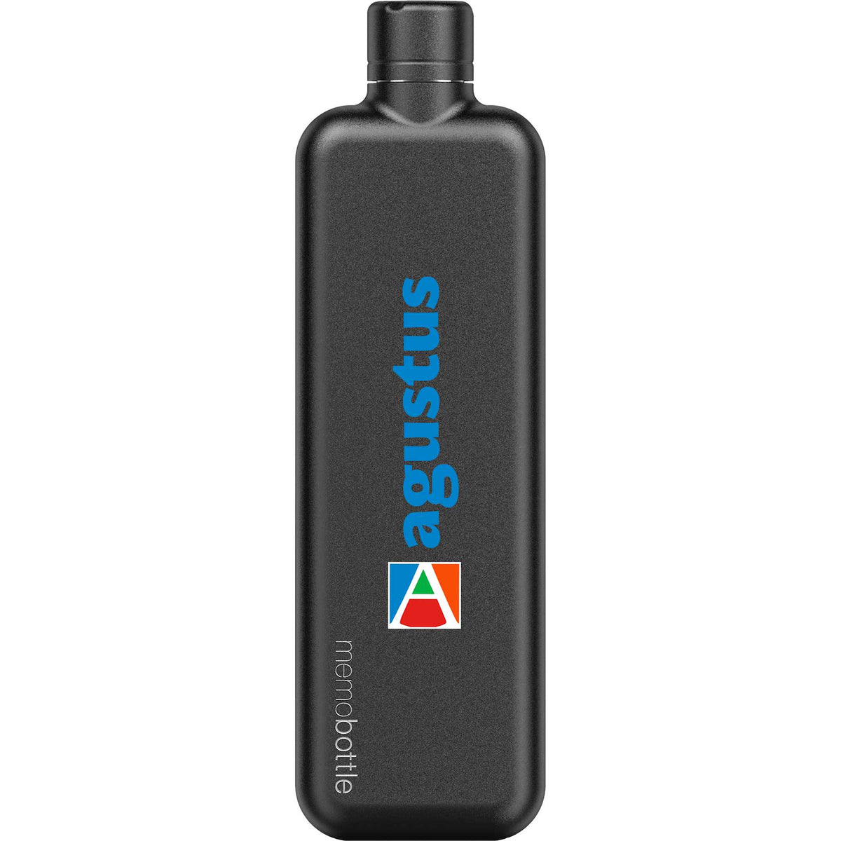 memobottle Slim Flat Stainless Steel Bottle, 20 oz Full Color - Black - Front