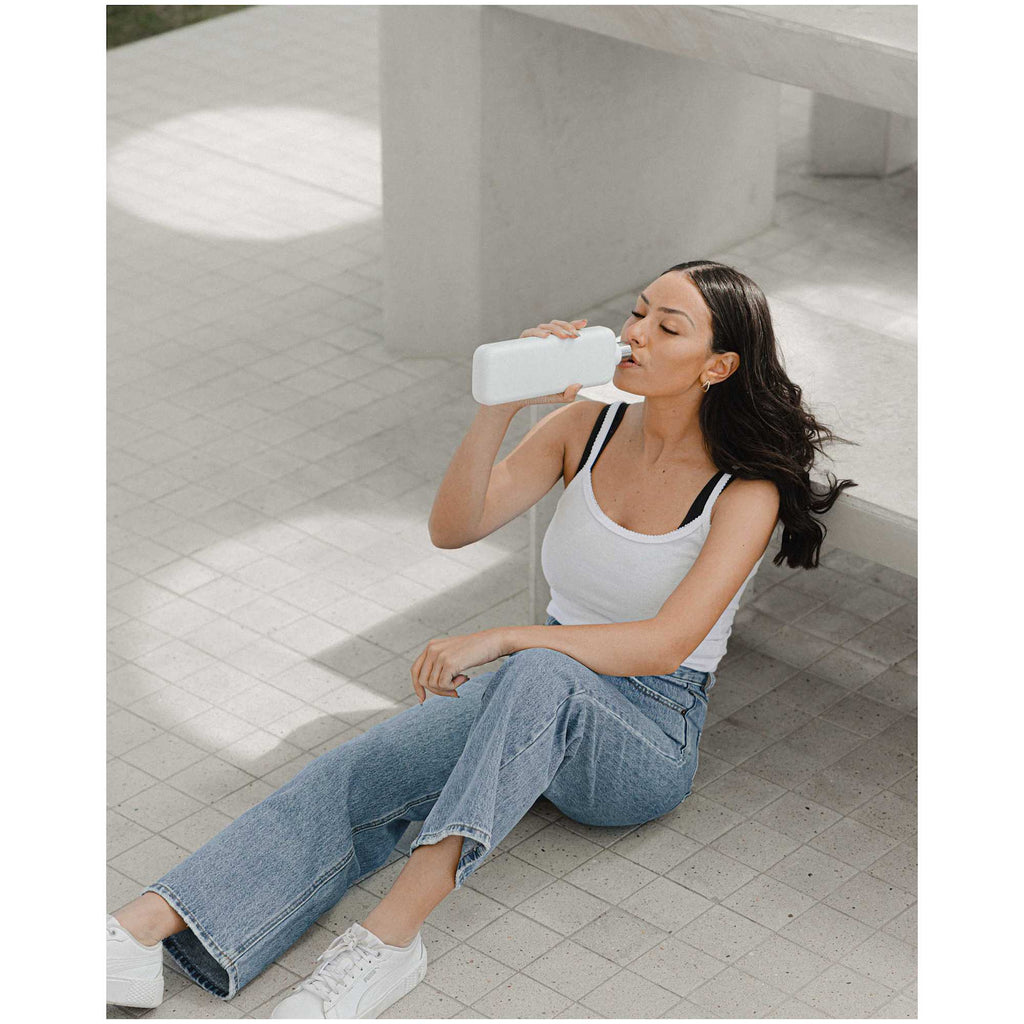 memobottle Slim Flat Stainless Steel Bottle, 20 oz Full Color - White - Front Lifestyle 3