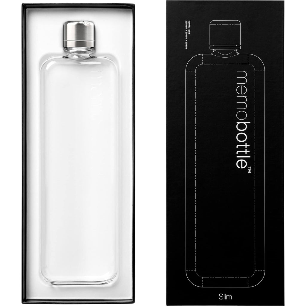 memobottle Slim Flat Water Bottle, 15 oz - Clear - Front Packaging