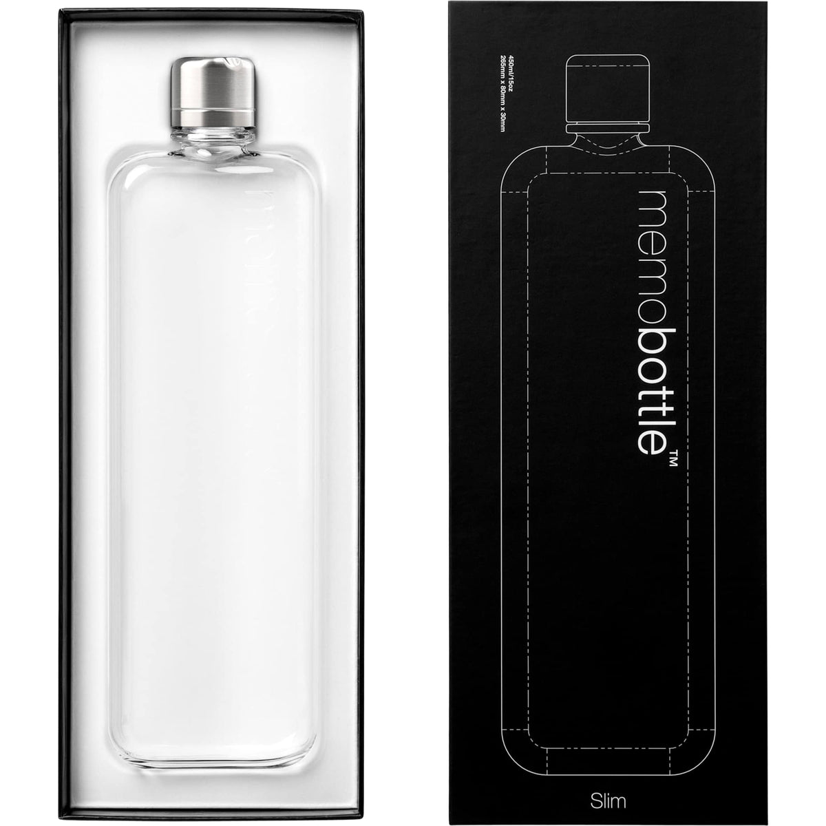 memobottle Slim Flat Water Bottle, 15 oz - Clear - Front Packaging
