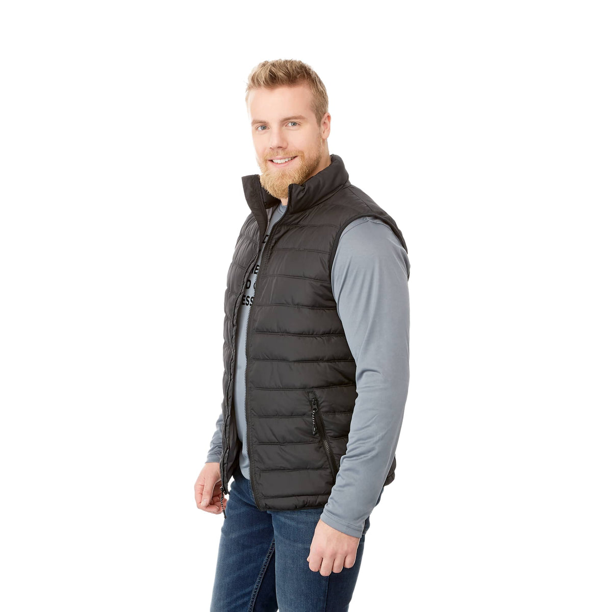 Mercer Insulated Puffer Vest for Men Embroidery - Black - On Model