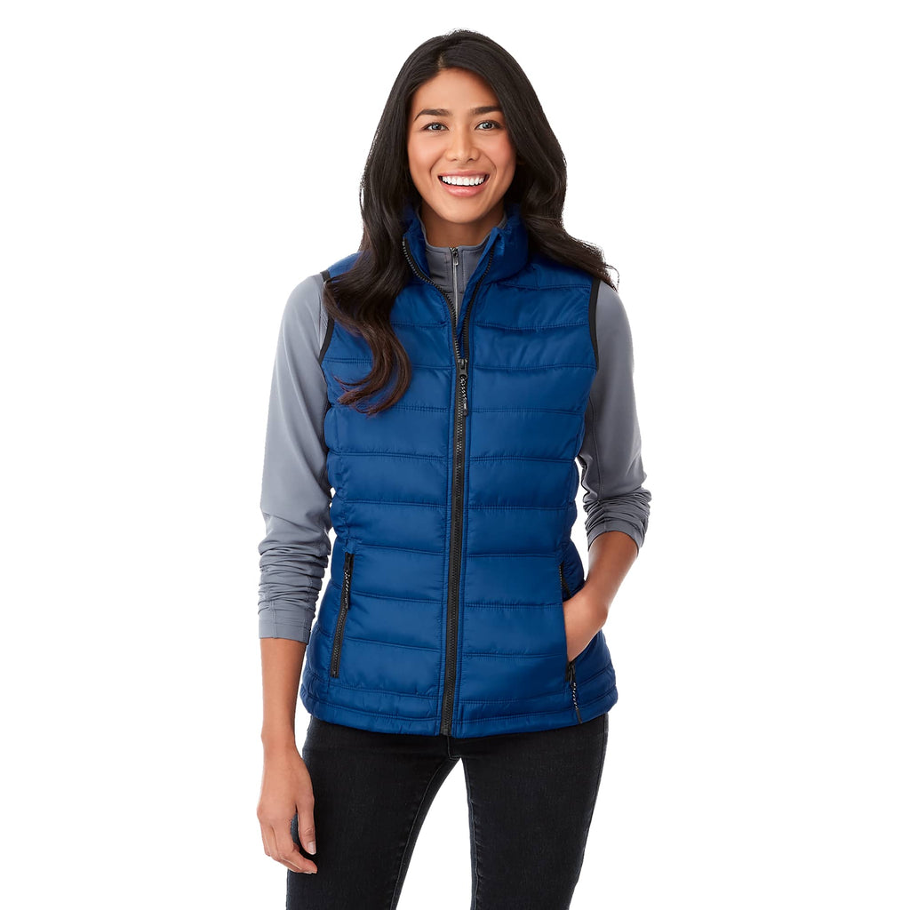 Mercer Insulated Puffer Vest for Women Embroidery - New Royal - Front On Model 2