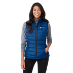 Mercer Insulated Puffer Vest for Women Embroidery - New Royal - Front On Model