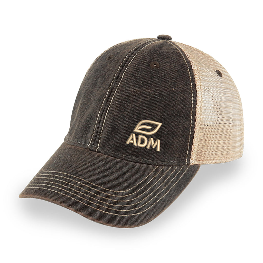 Merrimack Hat Co. Austin Vintage Wash Trucker Cap Embroidery - Black/Tan - View 1