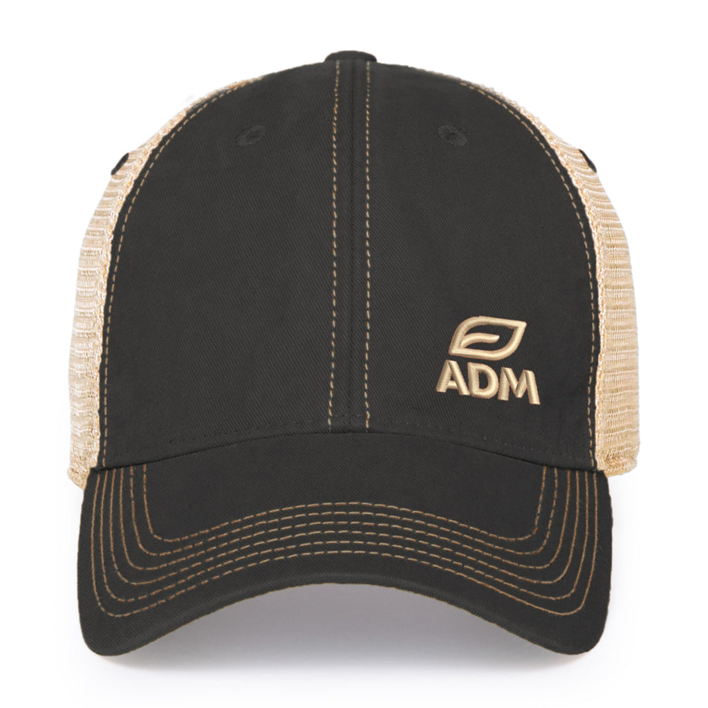 Merrimack Hat Co. Austin Vintage Wash Trucker Cap Embroidery - Black/Tan - View 2