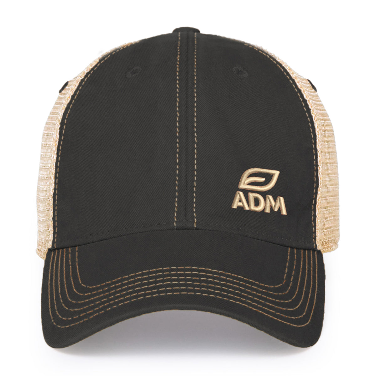 Merrimack Hat Co. Austin Vintage Wash Trucker Cap Embroidery - Black/Tan - View 2