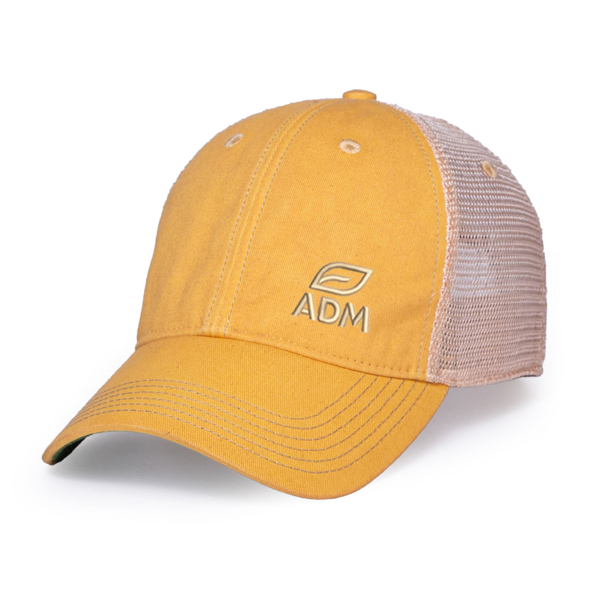 Merrimack Hat Co. Austin Vintage Wash Trucker Cap Embroidery - Citrus/Tan - View 1
