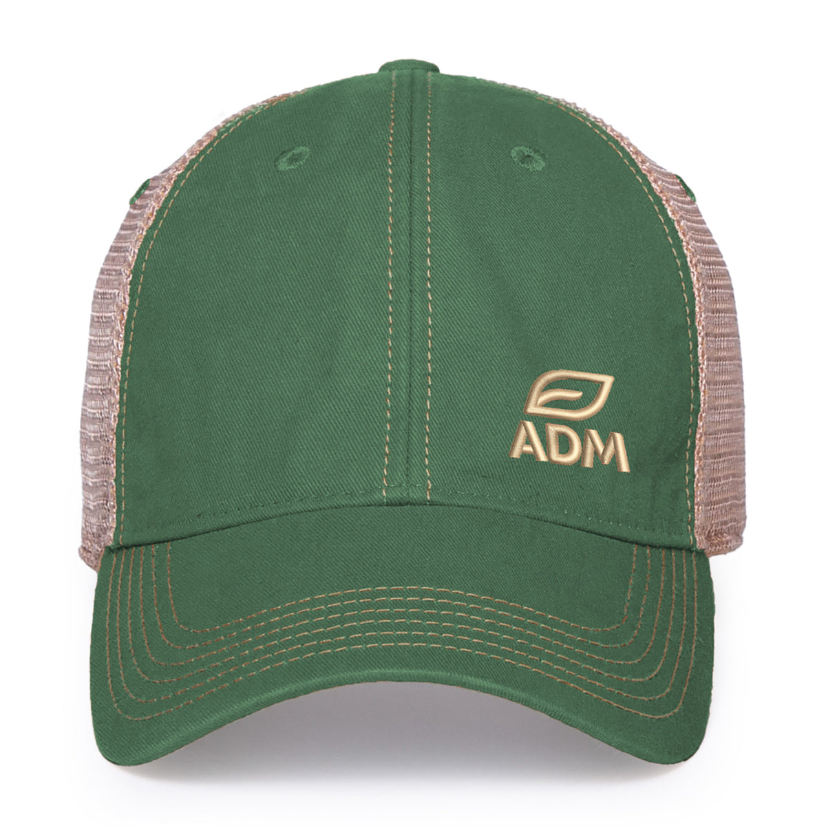 Merrimack Hat Co. Austin Vintage Wash Trucker Cap Embroidery - Kelly Green/Tan - View 2