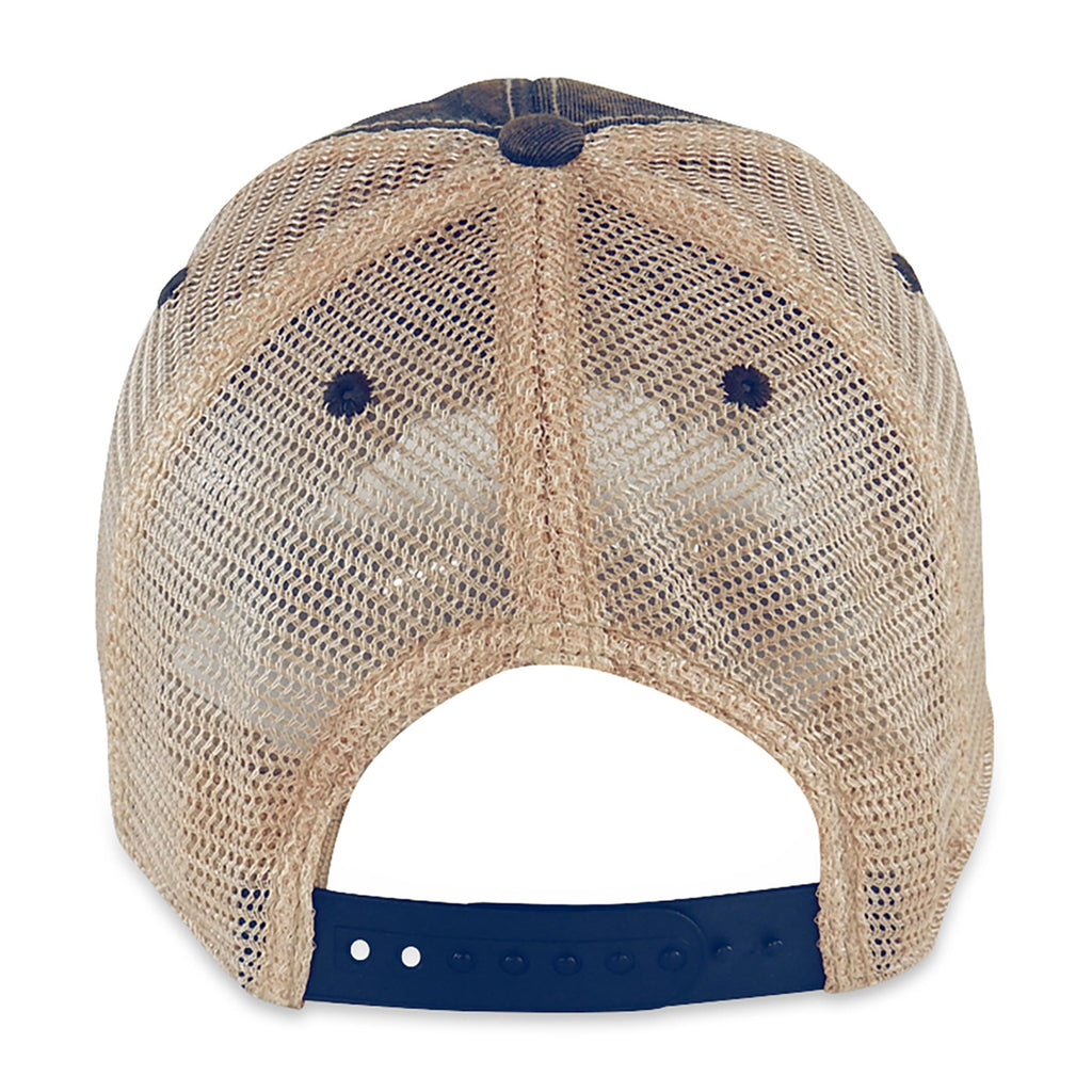 Merrimack Hat Co. Austin Vintage Wash Trucker Cap Embroidery - Navy/Tan - View 3