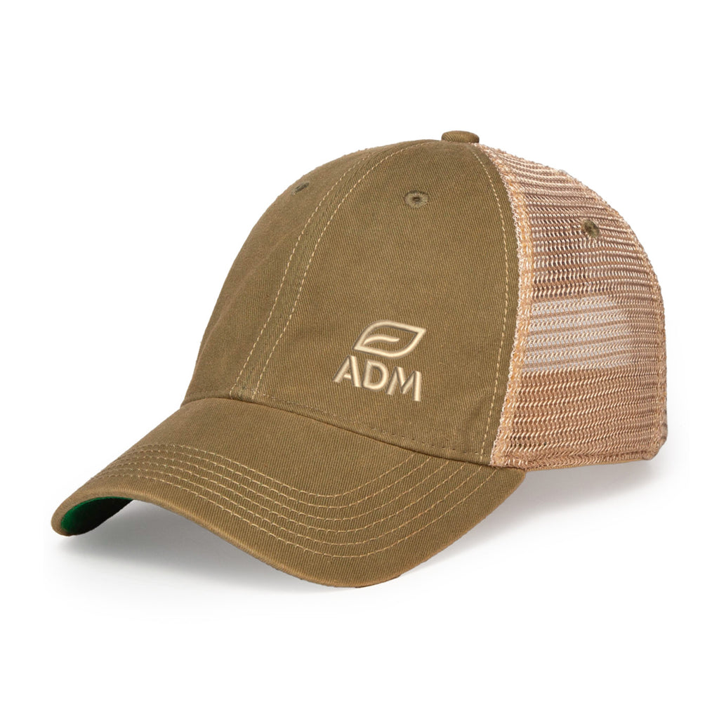 Merrimack Hat Co. Austin Vintage Wash Trucker Cap Embroidery - Olive/Tan - View 1