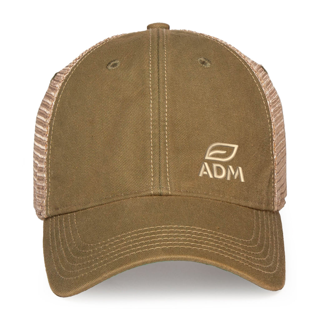 Merrimack Hat Co. Austin Vintage Wash Trucker Cap Embroidery - Olive/Tan - View 2