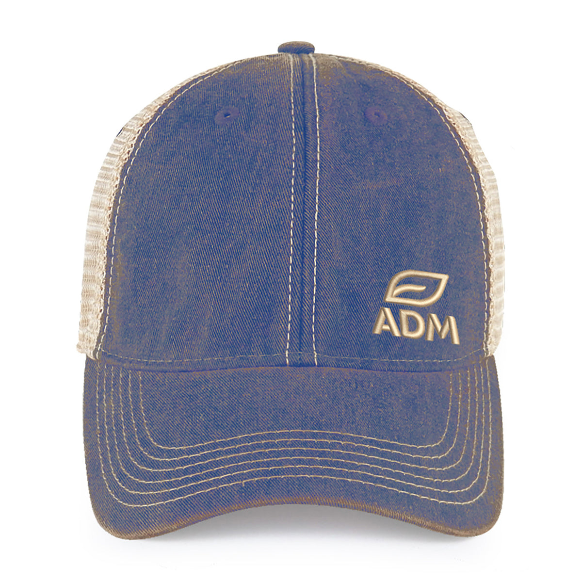 Merrimack Hat Co. Austin Vintage Wash Trucker Cap Embroidery - Royal/Tan - View 2