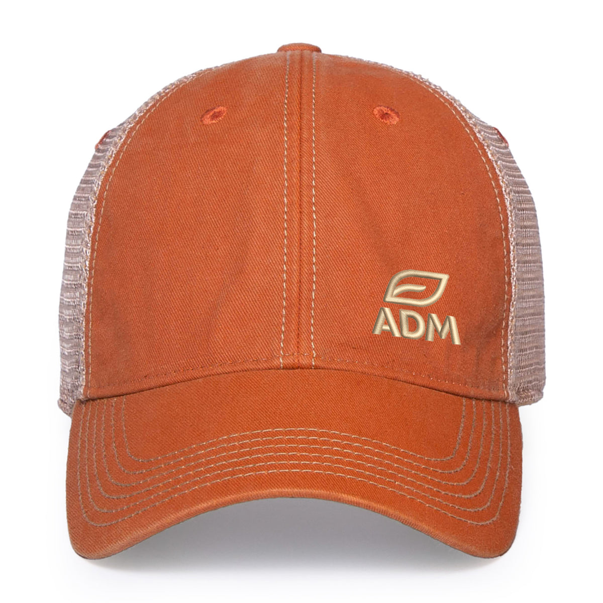 Merrimack Hat Co. Austin Vintage Wash Trucker Cap Embroidery - Rust/Tan - View 2