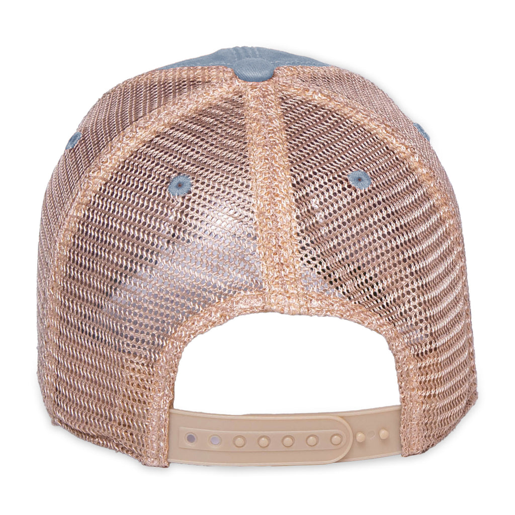 Merrimack Hat Co. Austin Vintage Wash Trucker Cap Embroidery - Sky Blue/Tan - View 3