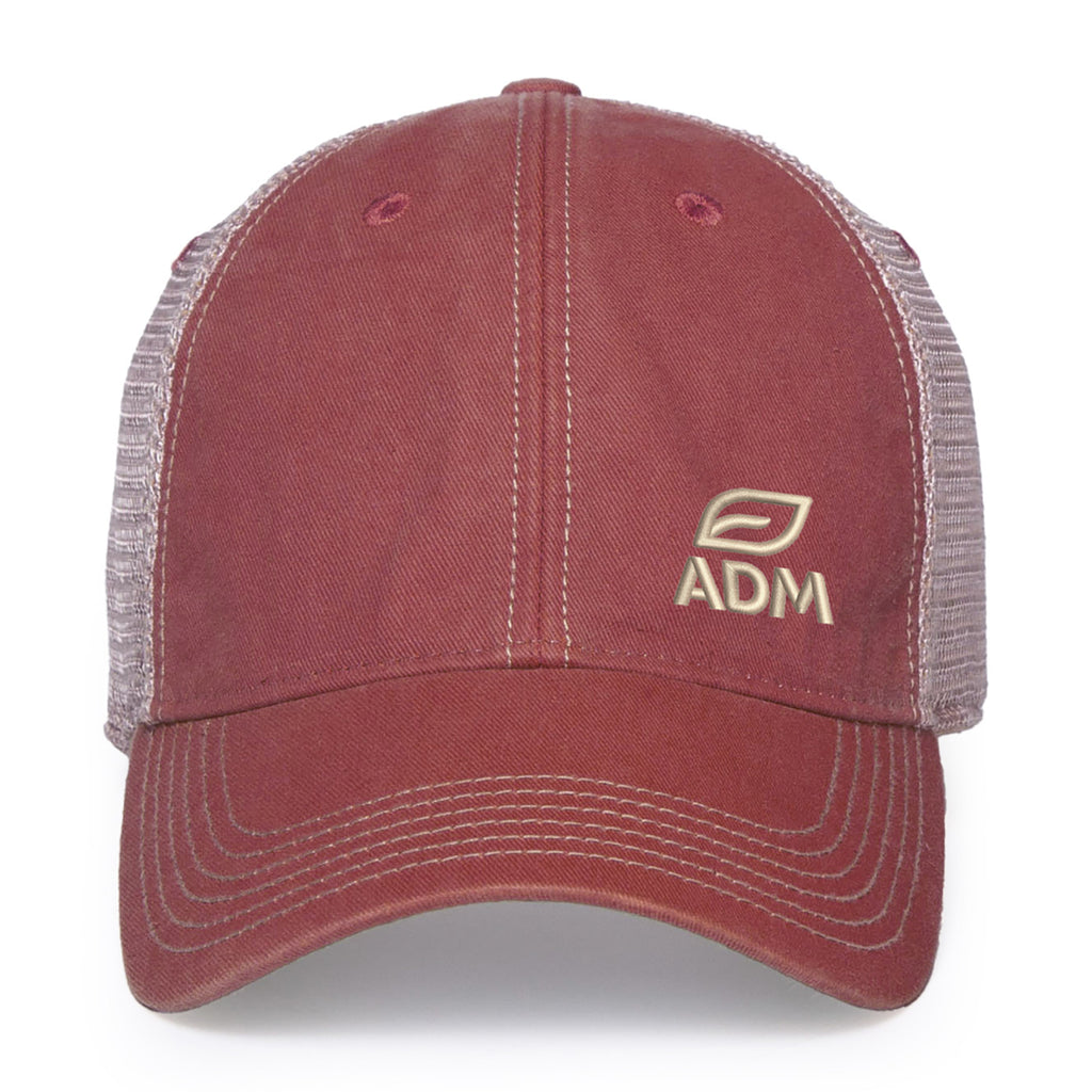 Merrimack Hat Co. Austin Vintage Wash Trucker Cap Transfer - Cardinal/Tan - View 2