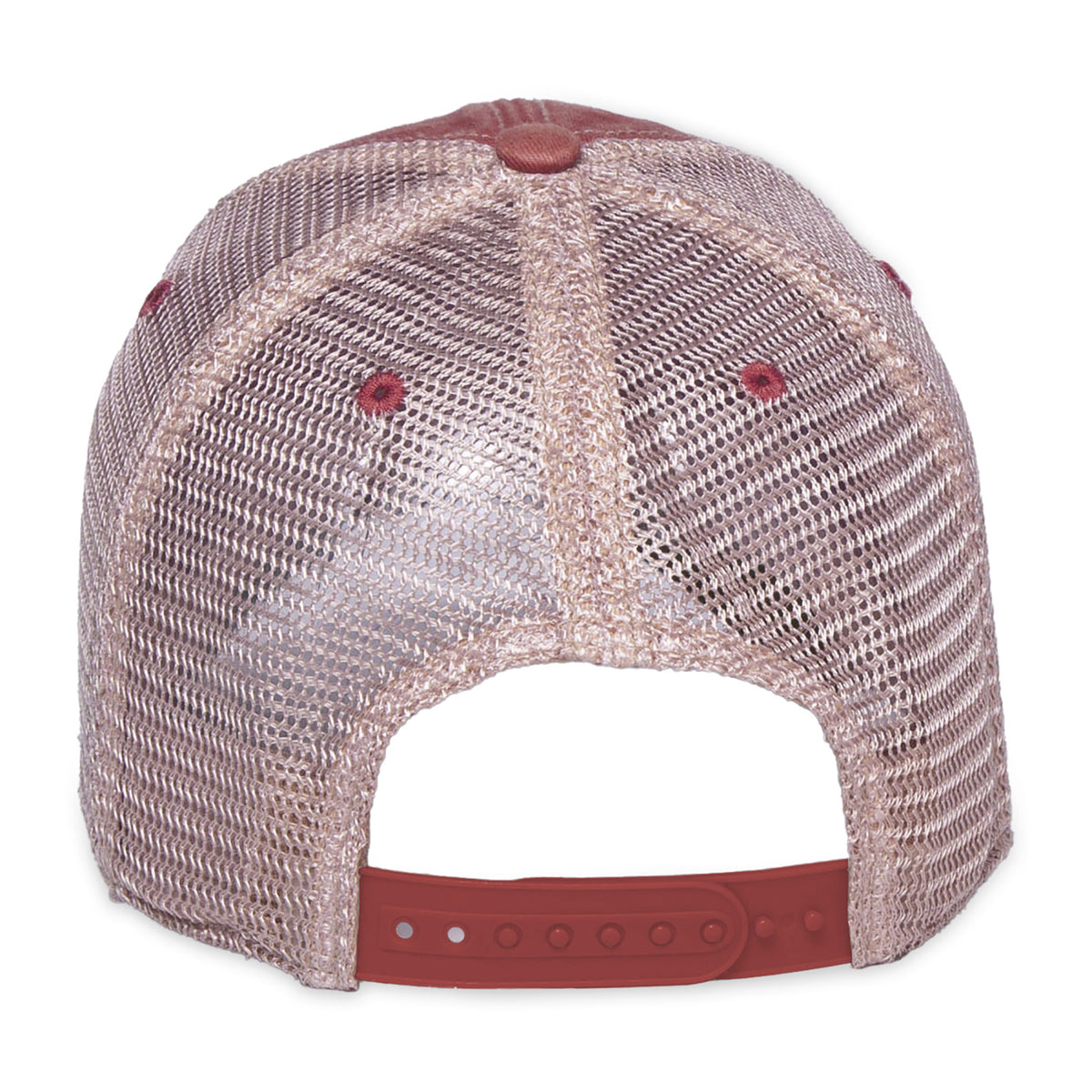 Merrimack Hat Co. Austin Vintage Wash Trucker Cap Transfer - Cardinal/Tan - View 3