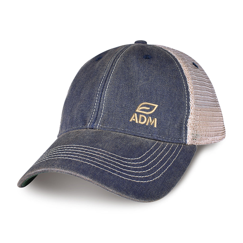 Merrimack Hat Co. Austin Vintage Wash Trucker Cap Transfer - Navy/Tan - View 1