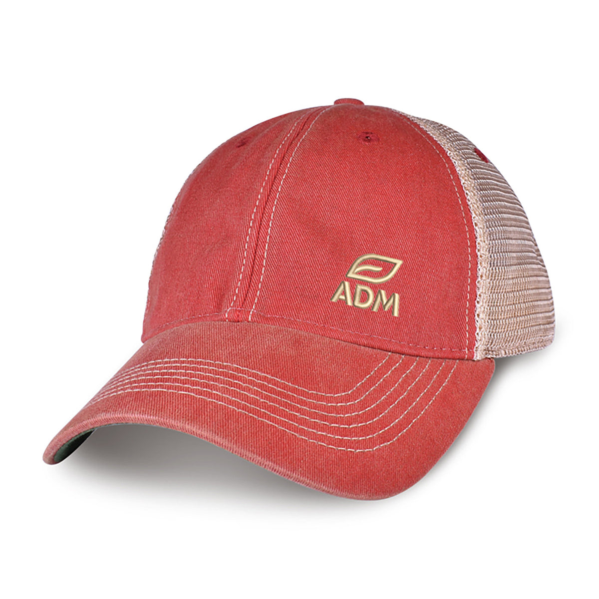 Merrimack Hat Co. Austin Vintage Wash Trucker Cap Transfer - Red/Tan - View 1