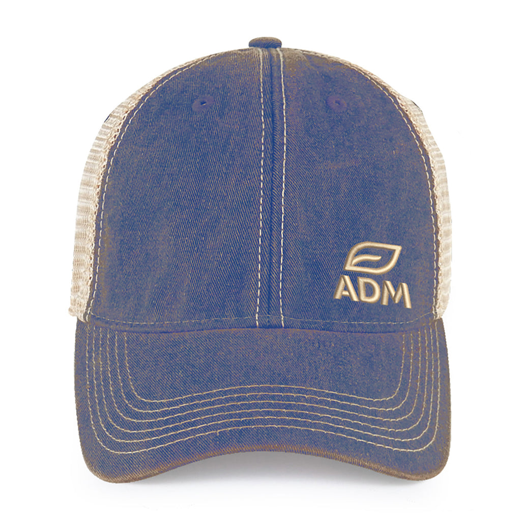 Merrimack Hat Co. Austin Vintage Wash Trucker Cap Transfer - Royal/Tan - View 2