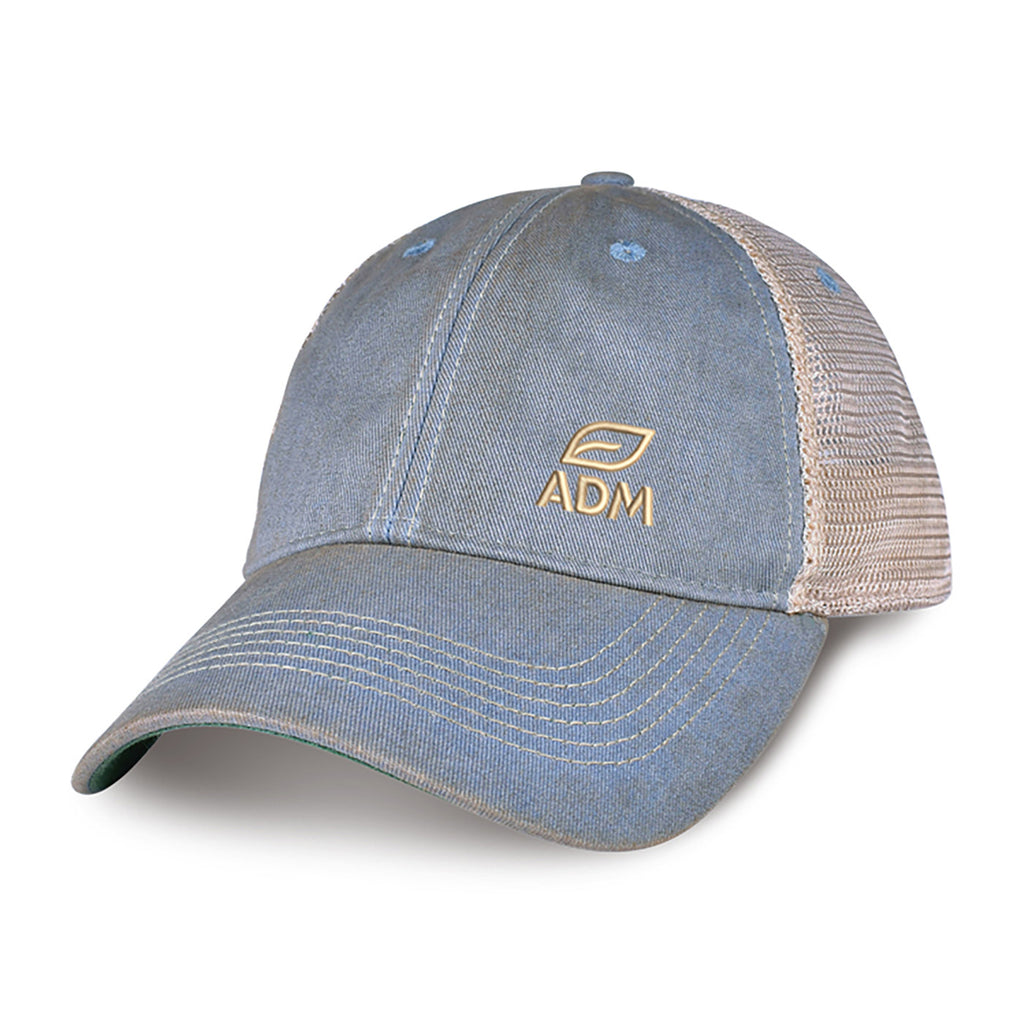 Merrimack Hat Co. Austin Vintage Wash Trucker Cap Transfer - Sky Blue/Tan - View 1