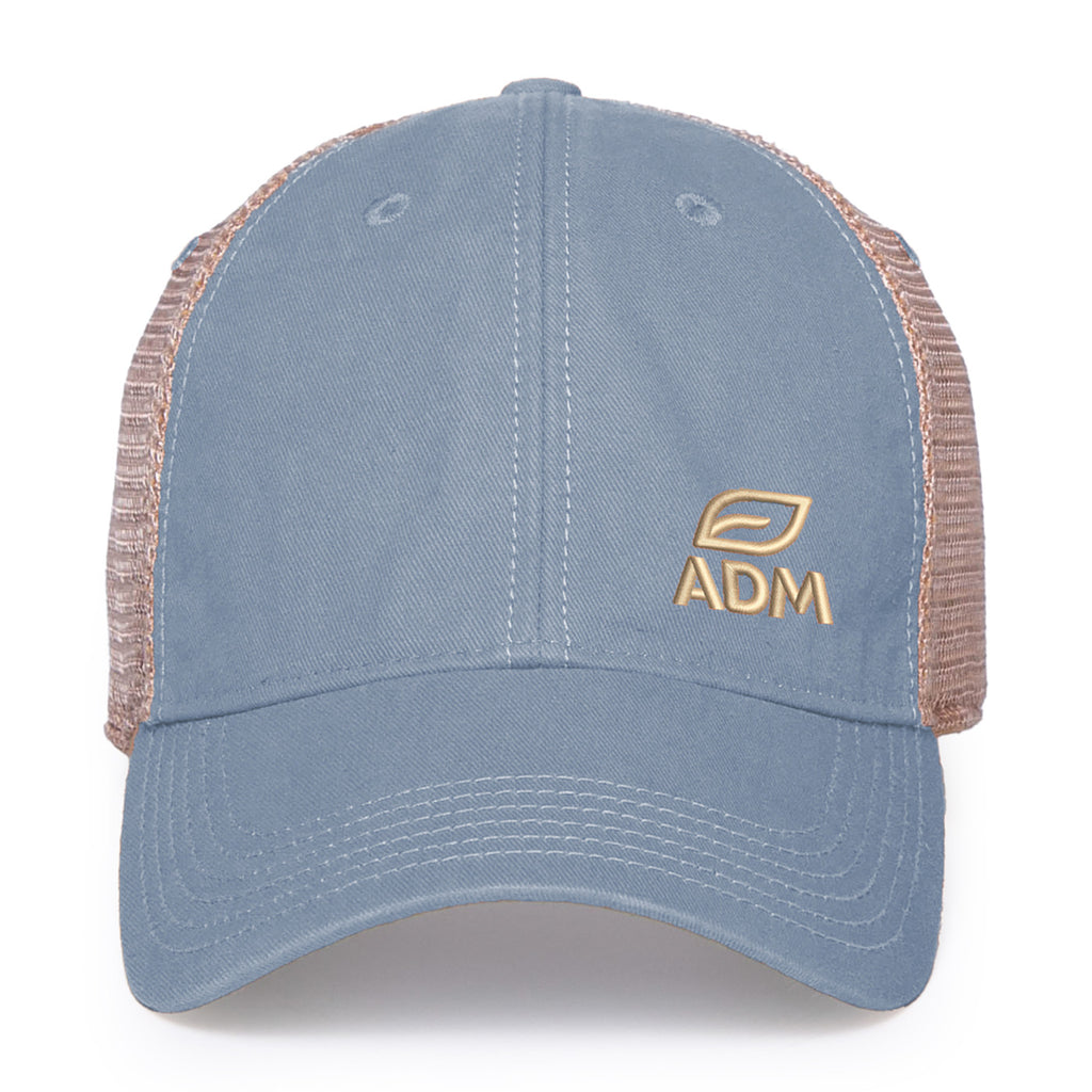 Merrimack Hat Co. Austin Vintage Wash Trucker Cap Transfer - Sky Blue/Tan - View 2