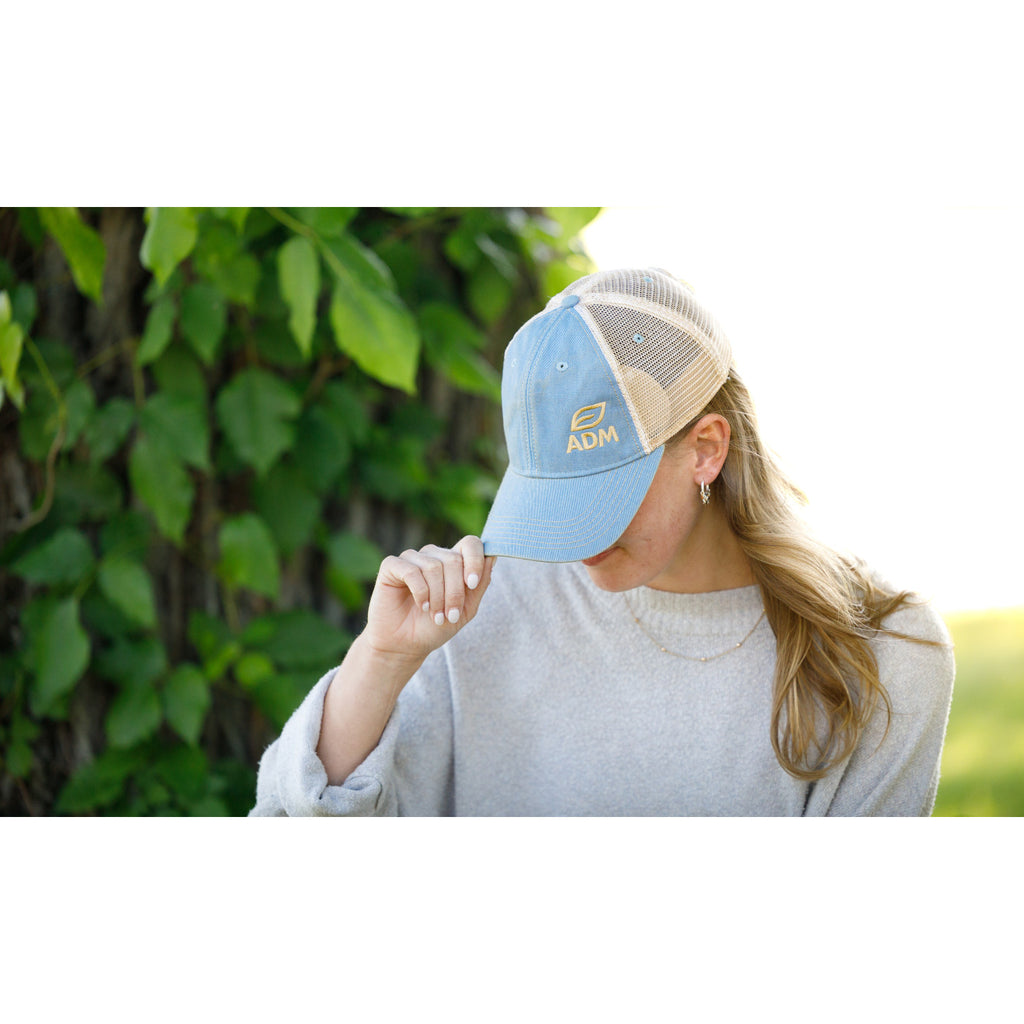 Merrimack Hat Co. Austin Vintage Wash Trucker Cap Transfer - Sky Blue/Tan - View 6