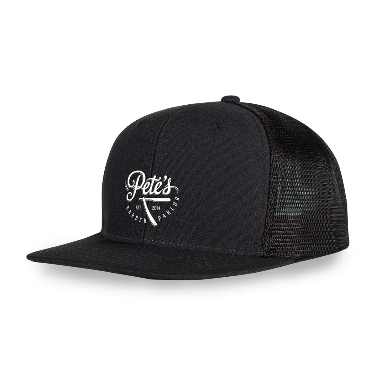 Merrimack Hat Co. Axel Flat Brim Trucker Cap Embroidery - Black - View 1