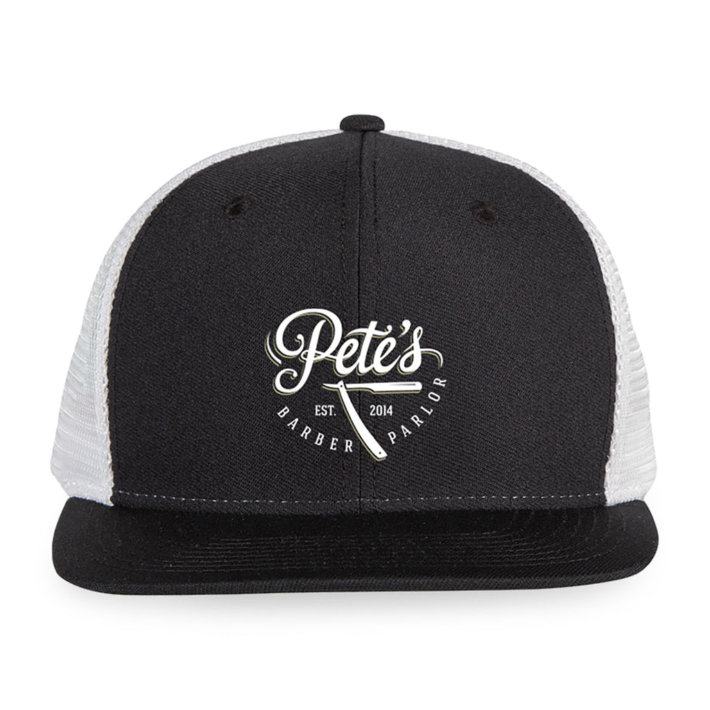 Merrimack Hat Co. Axel Flat Brim Trucker Cap Embroidery - Black-White - View 2