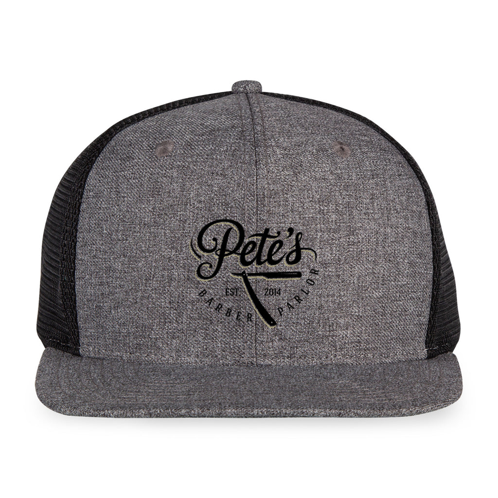 Merrimack Hat Co. Axel Flat Brim Trucker Cap Embroidery - Heather Grey/Black - View 2