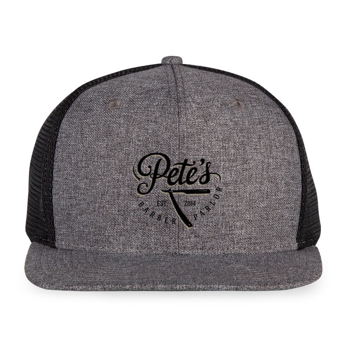 Merrimack Hat Co. Axel Flat Brim Trucker Cap Embroidery - Heather Grey/Black - View 2