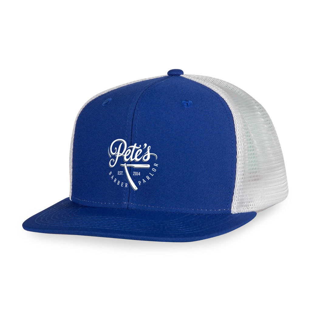 Merrimack Hat Co. Axel Flat Brim Trucker Cap Embroidery - Royal/White - View 1