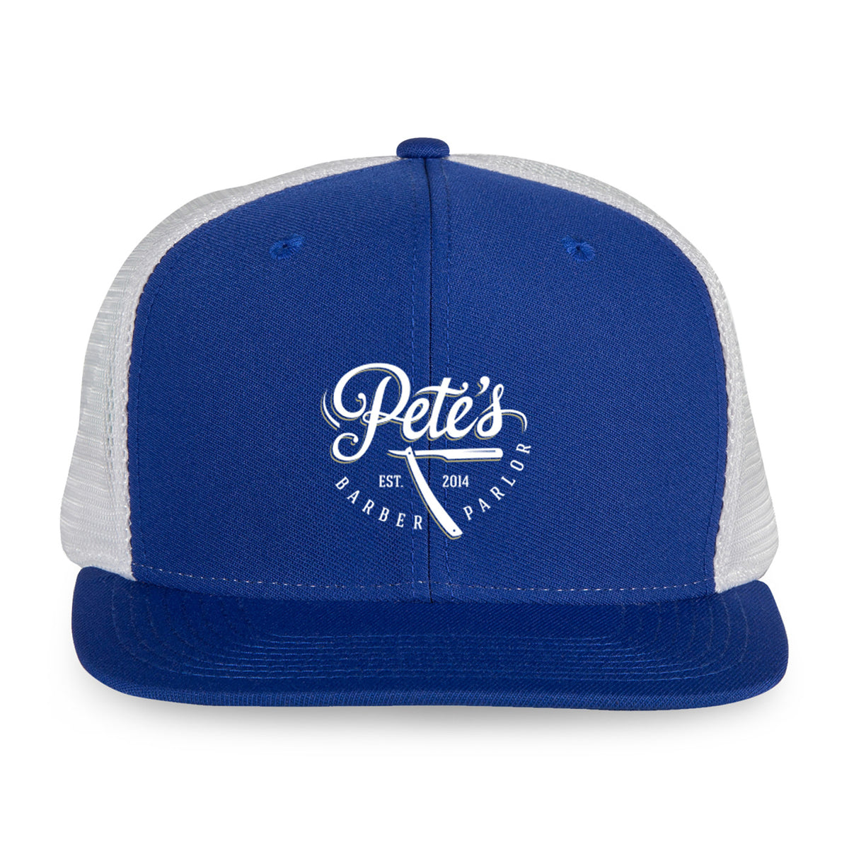 Merrimack Hat Co. Axel Flat Brim Trucker Cap Embroidery - Royal/White - View 2