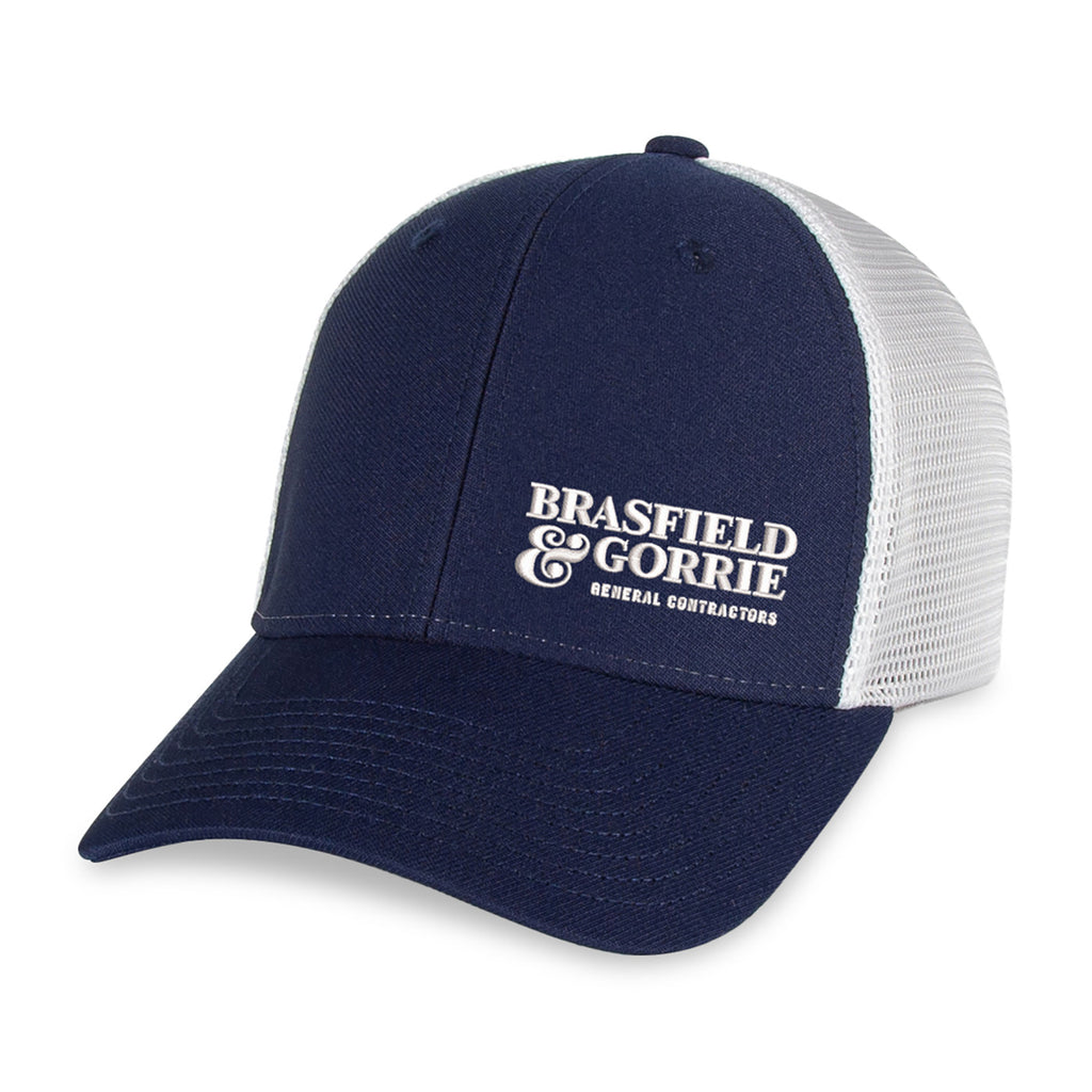 Merrimack Hat Co. Casey Performance Trucker Cap Embroidery - Navy/White - View 1