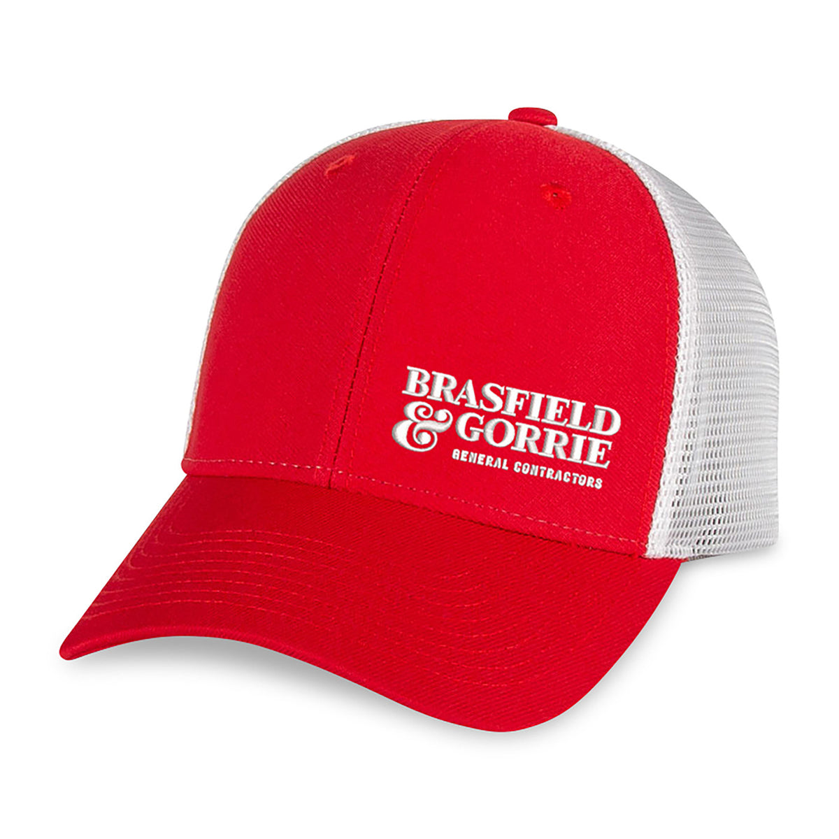 Merrimack Hat Co. Casey Performance Trucker Cap Embroidery - Red/White - View 1