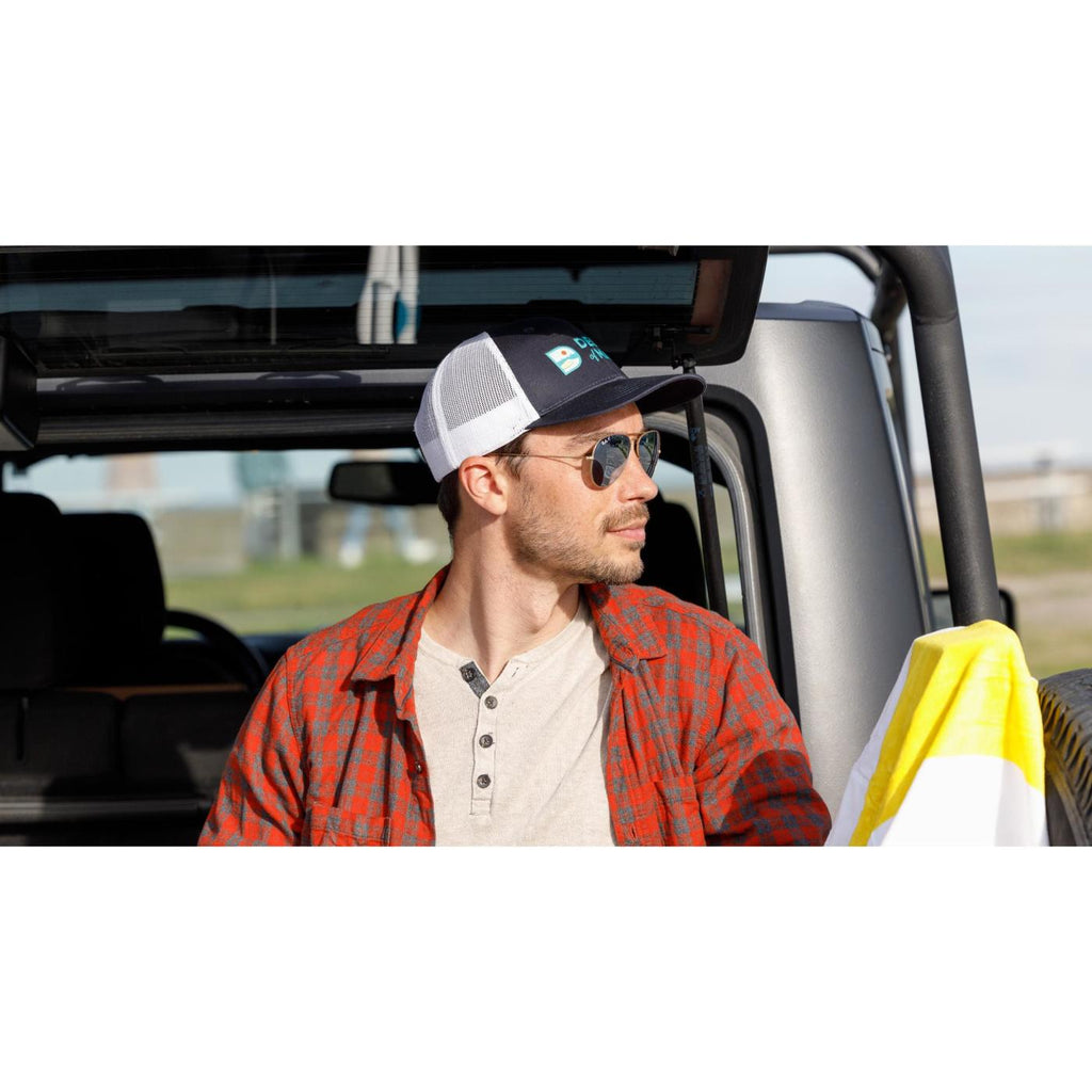 Merrimack Hat Co. Colt Cotton Trucker Cap, Mid Profile Embroidery - Navy/White - View 5