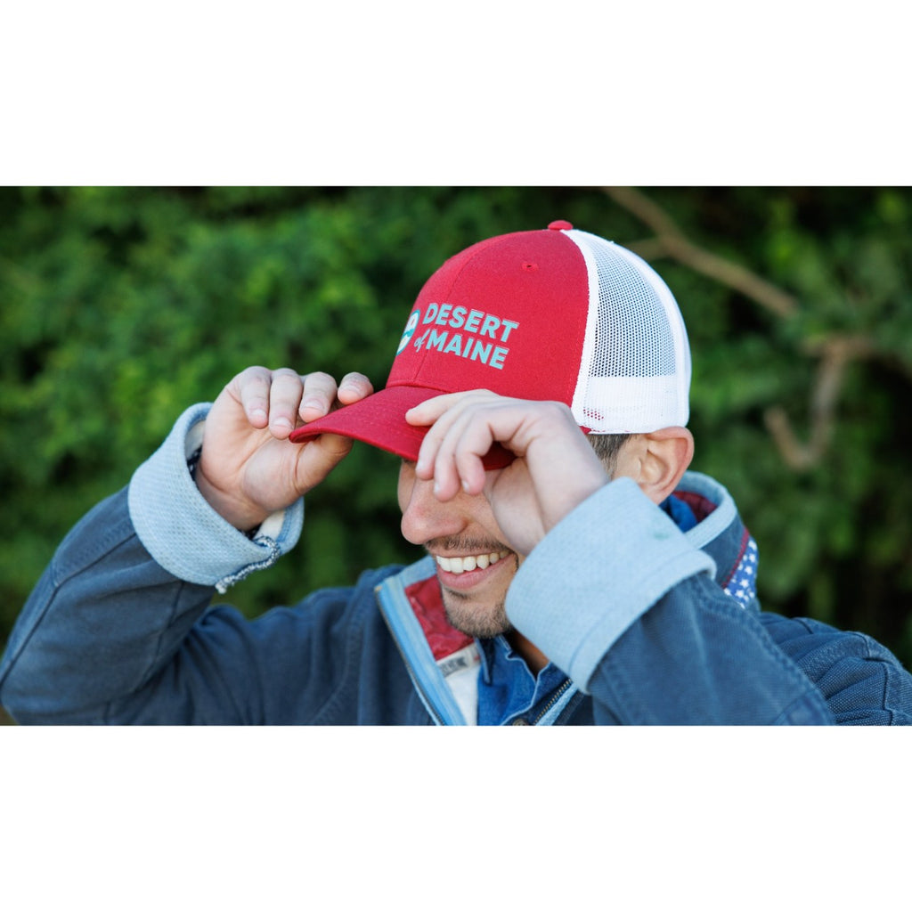 Merrimack Hat Co. Colt Cotton Trucker Cap, Mid Profile Transfer - Scarlet/White - View 5