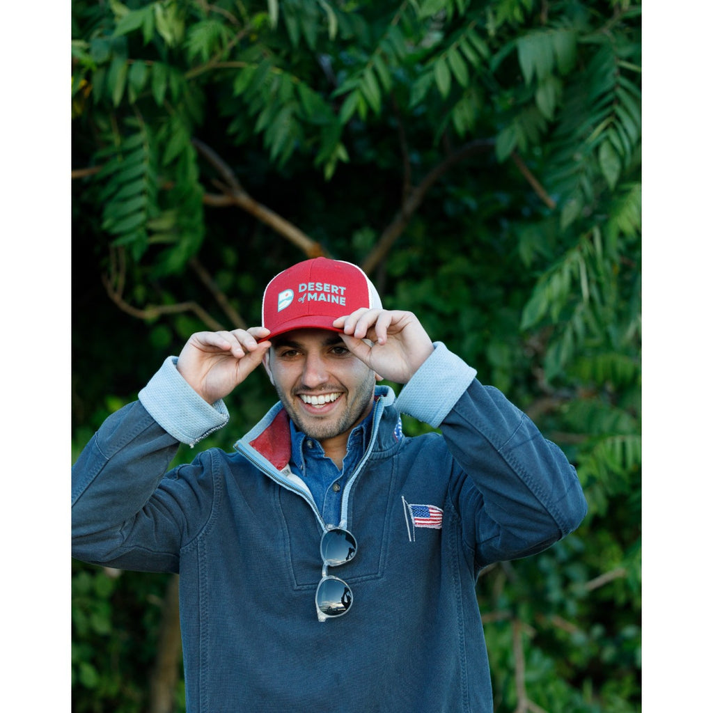 Merrimack Hat Co. Colt Cotton Trucker Cap, Mid Profile Transfer - Scarlet/White - View 6