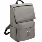Merritt Recycled Computer Backpack with Flap Pocket, 15 Inch Embroidery - Charcoal - Angled