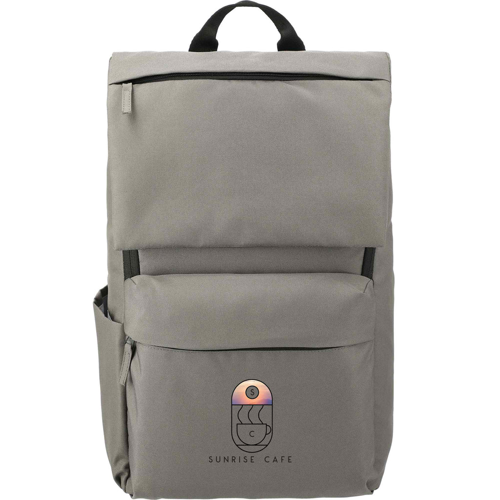 Merritt Recycled Computer Backpack with Flap Pocket, 15 Inch Embroidery - Charcoal - Front