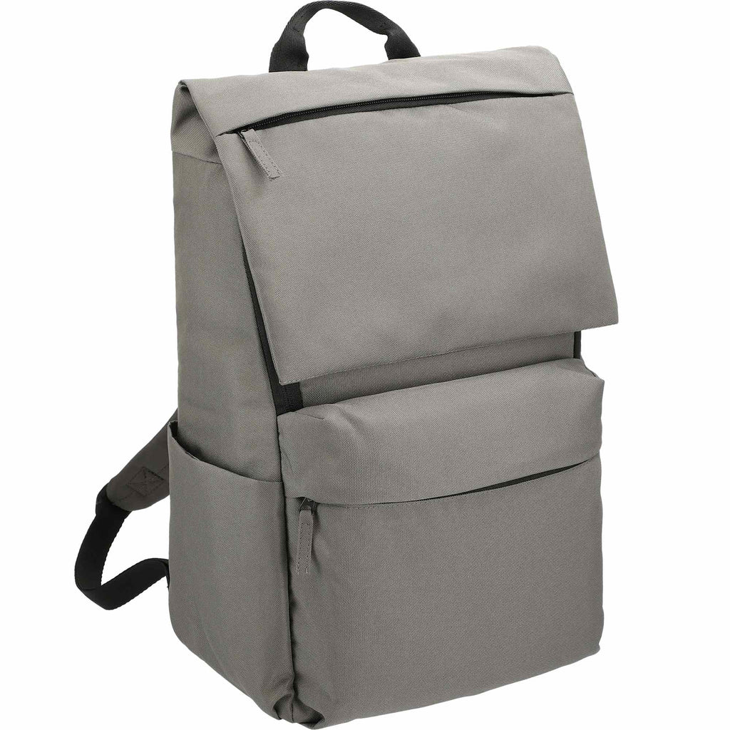 Merritt Recycled Computer Backpack with Flap Pocket, 15 Inch Transfer - Charcoal - Angled 2